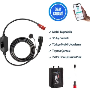 Evwallbox 22 Kw Taşınabilir 5mt Tip2 Kablo+Wifi+Bluetooth+Mobil Uygulama