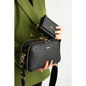 Just Polo Kadın Suya Dayanıklı Baskı Desenli 5 Bölmeli Postacı Omuz Çantası Vecüzdanı Kombin