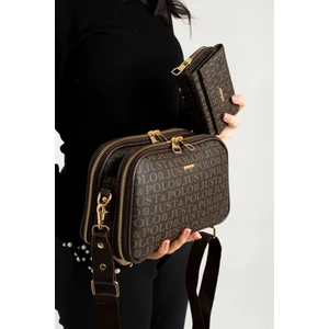 Just Polo Kadın Suya Dayanıklı Baskı Desenli 5 Bölmeli Postacı Omuz Çantası Vecüzdanı Kombin