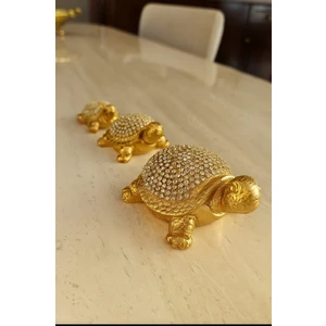 Polyester Dekoratif Kristal Taşlı 3 Lü Kaplumbağa Biblo