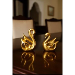 Küçük Boy 2 Li Altın Kuğu Biblo Heykel Dekorasyon Aksesuar Obje