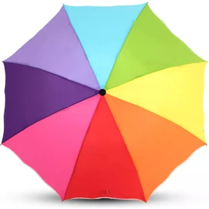 Düz Gökkuşağı Renkli Rüzgara Dayanıklı  Şemsiye