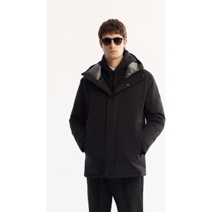Avva Erkek Siyah Kapüşonlu Su İtici Rüzgar Geçirmez -7 Dereceye Dayanıklı Regular Fit Mont A52Y6099