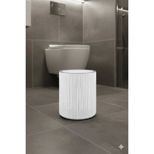 Lines Serisi Beyaz Akrilik Çöp Kovası – Silindir, 5 Litre, 25CM, Kolay Temizlenir - 3376