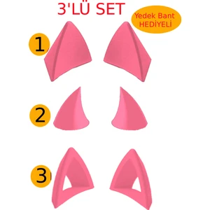 3D Fabrick Kask Süsü -3 Lü Set Kedi Kulağı,kask Boynuzu ve Rüzgar Tutmaz Kedi Kulağı Sağ Sol Takım
