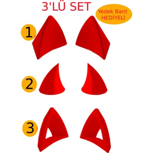 Kask Süsü -3 Lü Set Kedi Kulağı,kask Boynuzu ve Rüzgar Tutmaz Kedi Kulağı Sağ Sol Takım-Kırmızı Setkırmızı, One Size