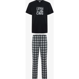 Erkek Listen Slogan Baskılı Pamuklu Kısa Kol Pijama Takımı