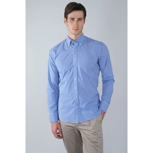 Regular Fit Uzun Kollu Mavi Pamuk Erkek Gömlek GMCZG250109_D35