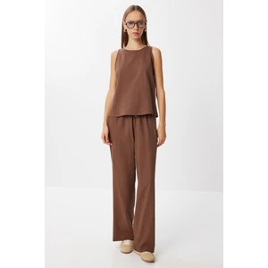 Keten Bluz Pantolon Takım LMC0062 Kakao