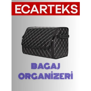 Oto Bagaj Organizeri Kapitone Deri Çanta Siyah-Gümüş Renk 40 cm