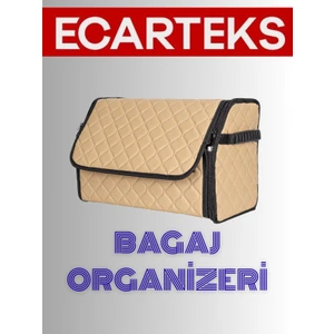 Oto Bagaj Organizeri Kapitone Deri Çanta Krem Renk 40 cm