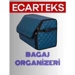 Oto Bagaj Organizeri Kapitone Deri Çanta Petrol Mavisi Renk 40 cm