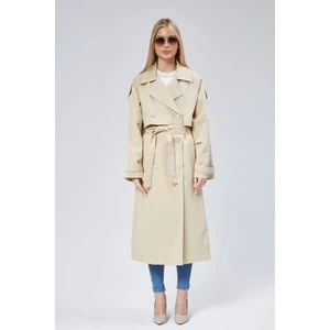 Bej Oversize Kruvaze Kapama Rüzgarlık Detaylı Trençkot 44956