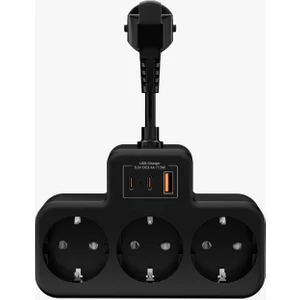 Çoklu Kablolu Priz Yüksek Gerilim Korumalı 3'lü Priz 1x USB 2x Type-C Çıkışlı Grup Priz Çoğaltıcı