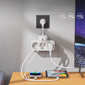 Çoklu Kablolu Priz Yüksek Gerilim Korumalı 3'lü Priz 1x USB 2x Type-C Çıkışlı Grup Priz Çoğaltıcı