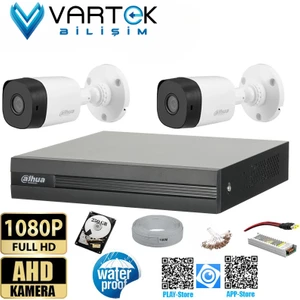 2 Kameralı 2mp Bullet 3.6mm 30M Gece Görüşlü Full Hd Güvenlik Kamera Seti