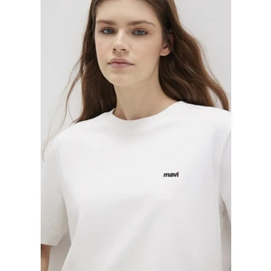 Mini Mavi Logo Baskılı İnterlok Ekru Basic Tişört 1612122-70057