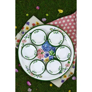 7 Parça Büyükboy Yasemin Desenli Emaye Kahvaltı Seti, Sunum, Kahvaltı Tabağı, Reçellik, Çeyiz