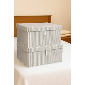 2'li Mega Boy Kutu Hurç, Organizer Kutusu, Çok Amaçlı Saklama Kutusu, Gri Çizgili Desen 60X40X30 cm