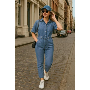 Banny Jeans Banny Kadın Jean Tulum Mavi Renkli Düz Pamuklu Günlük Kullanım İçin Tasarlandı