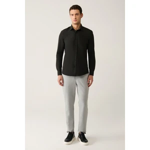 Erkek Siyah Kolay Ütülenebilir Pamuklu Slim Fit Gömlek A41Y2236
