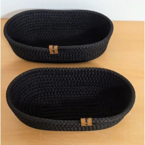 Life For You 2'li Oval Hasır Sepet SİYAH&ANTRASİT EV BANYO Jüt Kordon İp Örme Dikiş Çok Amaçlı Havlu Düzenleyici Organizer