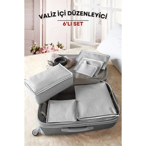 6'lı Filesiz Valiz Düzenleyici Seti - Gri Benekli (36x27x14 cm, 36x18x14 cm, 20x17x14 cm, 33x23 cm, 25x21 cm, 18x15 cm)