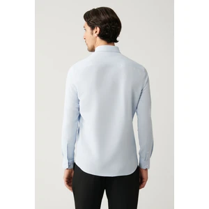 Erkek Mavi Kolay Ütülenebilir Pamuklu Slim Fit Gömlek A41Y2236