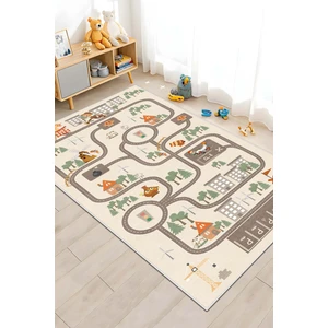 Makinede Yıkanabilir Kaymaz Taban Leke Tutmaz Yol Desenli Çocuk Odası Halısı Oyun Halısı