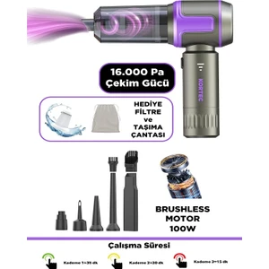 16.000 Pa Güçlü Emiş Gücü Yeni Model Portatif Vakumlu Kablosuz Üflemeli Mini Araç Süpürgesi