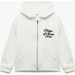 Şardonlu Uzun Kollu Kapşonlu Fermuarlı Sweatshirt
