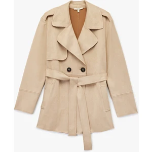 Kruvaze Uzun Kollu Kemerli Suni Süet Trençkot