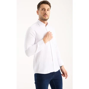 Erkek Gömlek Beyaz Uzun Kollu Pamuklu Çizgili Tek Cepli Günlük Şık Klasik Model