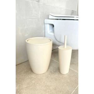 Pure 2'li Banyo Seti Çöp Kovası + Tuvalet Fırçası Bej