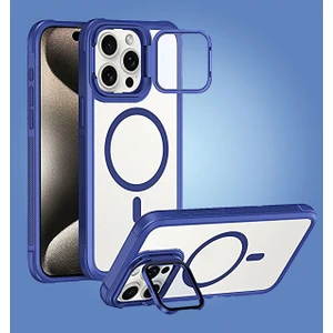 iPhone 11 Pro Max Uyumlu Standlı Kamera Kısmı Cam Korumalı Arkası Mat Renkli Magsafe Kılıf