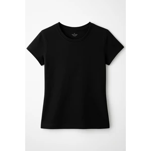 Kadın Bisiklet Yaka Siyah Tişört