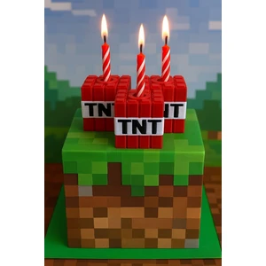 Minecraft Tnt Mumluk- 3'lü Blok Mumluk Seti-Doğum Günü Pasta Süsü