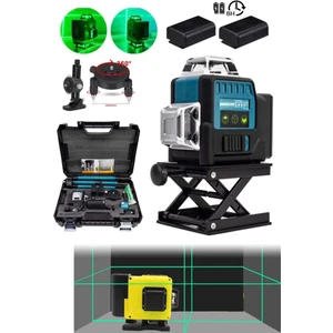 16 Yönlü 360 Derece Yeşil Lazer  Terazi Metre Çizgi Hizalama Çift Batarya Ayaklık Tripot Kumandalı Hediyeli