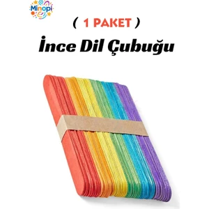 1 Paket Renkli Ince Dil Çubuğu Paketi 50'li Abeslang Tahta Dil Çubuğu - Ağda Spatulası