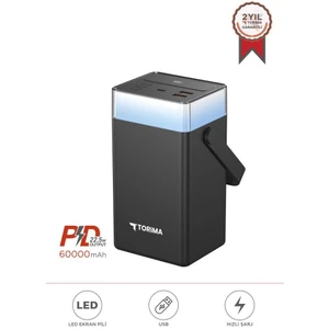 Taşınabilir Batarya 60000 Mah Type-C Lightning Hızlı Şarj Rgb Işıklı 22,5W Powerbank TRM-1061 Siyah