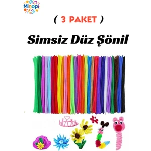 3 Paket Şönil Renkli Paketi 25'li Renkli Tüylü Tel