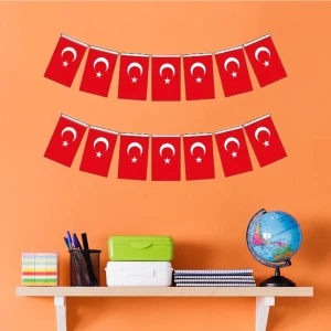 40'lı Ipli Bayrak Büyük Boy 11X19 cm 1 Paket Türk Bayrağı Kağıt Ipli Ayyıldız Bayrak Sınıf Süs