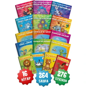 3-6 Yaş Dev Çocuk Boyama ve Yapıştırmalı (Sticker'lı) 16'lı Kitap Seti