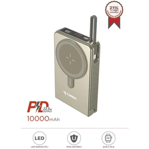 TRM-1019 Gold 10000 Mah  Mag Safe Type-C  + USB  Kablolu-Kablosuz Taşınabilir 22,5 W Hızlı Şarj Dijital Göstergeli Powerbank