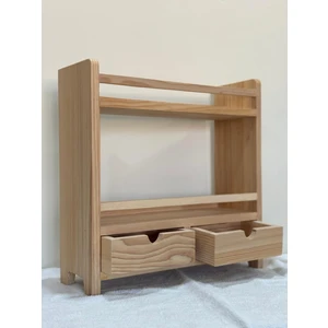 Greenish Home Ahşap Tezgah Üstü 2 Çekmeceli Baharatlık