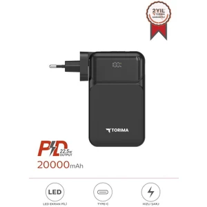 Taşınabilir Batarya 20000 Mah Type-C Lightning Hızlı Şarj Dijital Göstergeli 22,5W Powerbank TRM-1027 Siyah