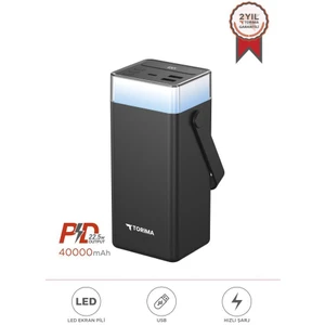 TRM-1041 Siyah 40000 Mah Type-C + Lightning + USB  Taşınabilir 22,5 W Hızlı Şarj Dijital Göstergeli Rgb LED Işıklı Powerbank