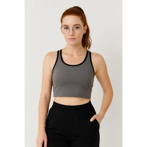 Antrasit Melanj Basic Sıfır Kol Dar Kalıp U Yaka Kadın Crop Top Atlet - 97162
