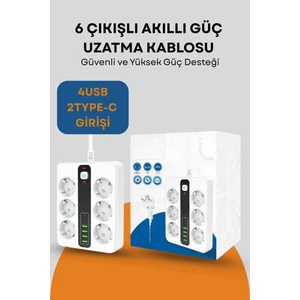 Pro P11 6x Priz 3000W Termal Akım Korumalı 4x USB 2x Type-C Girişli Çoklu Priz