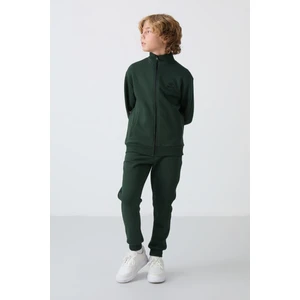 Çam Yeşil Pamuklu Kalın Içi Tüylü Yumuşak Dokulu Standart Fit Nakışlı Erkek Çocuk eşofman takım - 11256